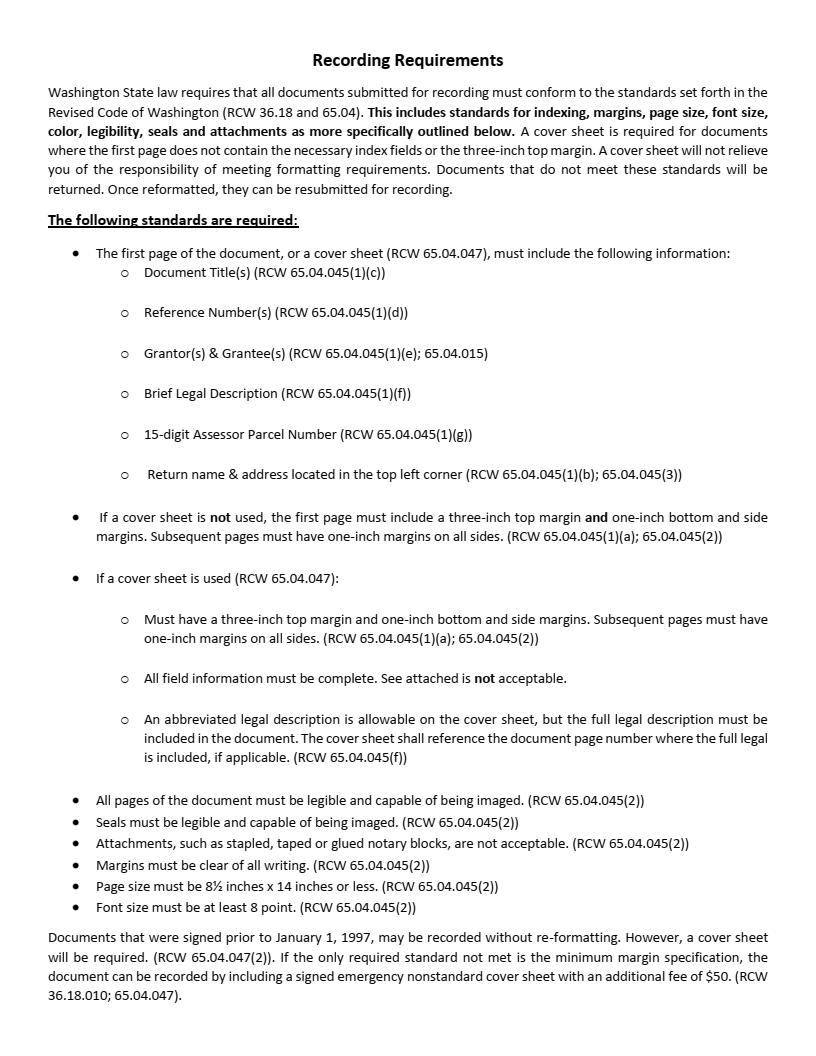 A text list of requirements to record documents